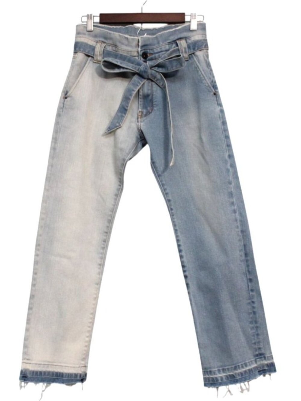 John John Lab Jeans Size 26 Two Tone Stretch Denim Belted Paperbag Boho Preppy